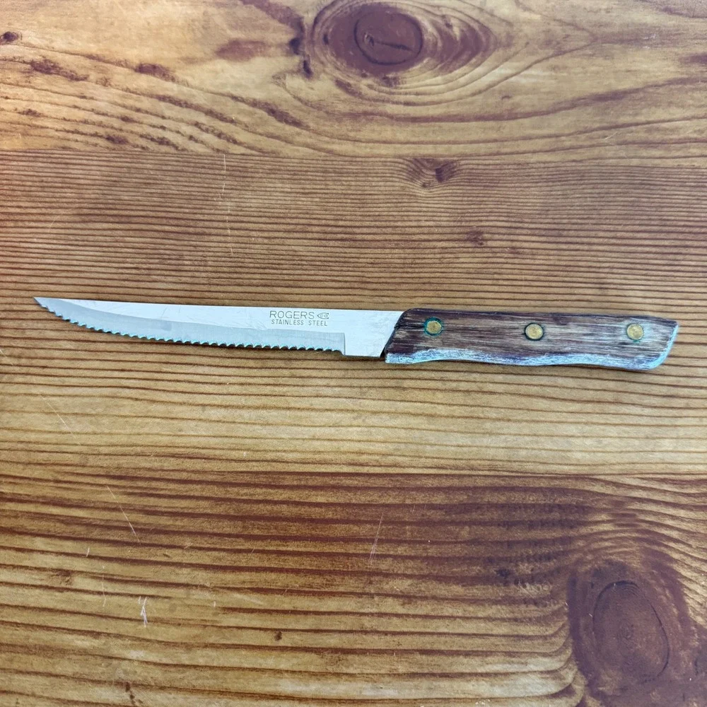 Rogers Stainless Steel Serrated Steak Knife‎ Wood Handle